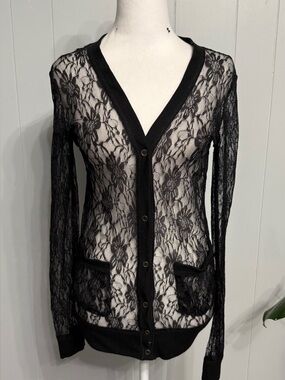 #15)  Poof! Black Lace Button Cardigan